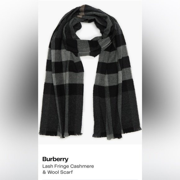 Burberry Lash Fringe Cashmere & Wool Scarf - Black and Gray - Picture 1 of 1